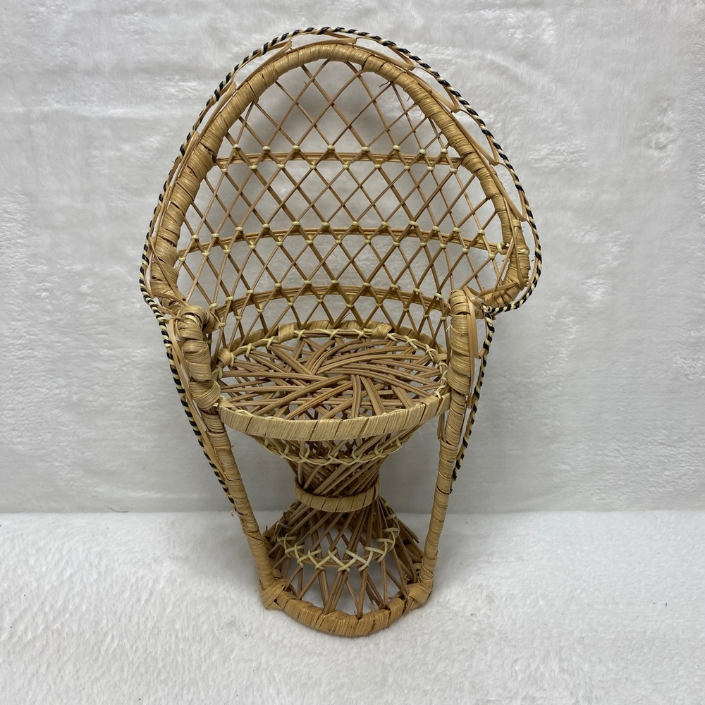Miniature Wicker Peacock Chair  Doll House Furniture Display Bohemian Home Decor